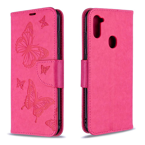 Coque Portefeuille Papillon Livre Cuir Etui Clapet B01F pour Samsung Galaxy A11 Rose Rouge