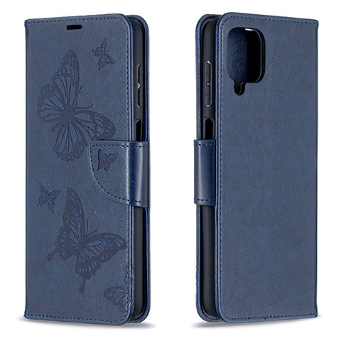 Coque Portefeuille Papillon Livre Cuir Etui Clapet B01F pour Samsung Galaxy A12 Bleu