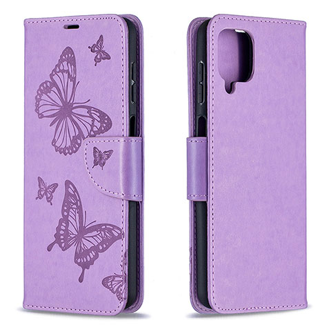 Coque Portefeuille Papillon Livre Cuir Etui Clapet B01F pour Samsung Galaxy A12 Nacho Violet Clair