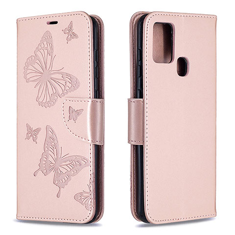 Coque Portefeuille Papillon Livre Cuir Etui Clapet B01F pour Samsung Galaxy A21s Or Rose