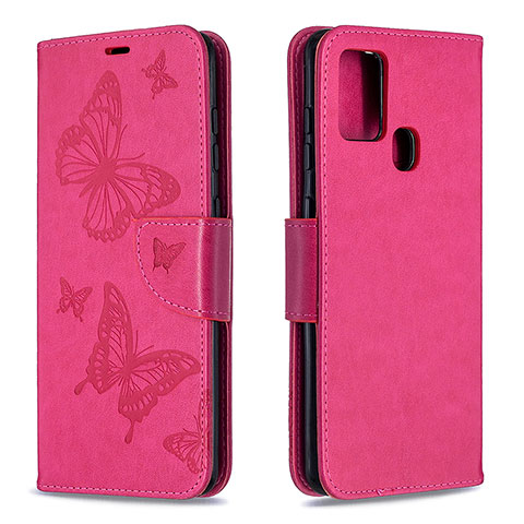 Coque Portefeuille Papillon Livre Cuir Etui Clapet B01F pour Samsung Galaxy A21s Rose Rouge