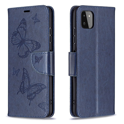 Coque Portefeuille Papillon Livre Cuir Etui Clapet B01F pour Samsung Galaxy A22 5G Bleu