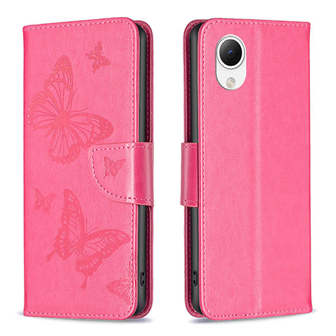 Coque Portefeuille Papillon Livre Cuir Etui Clapet B01F pour Samsung Galaxy A23 5G SC-56C Rose Rouge