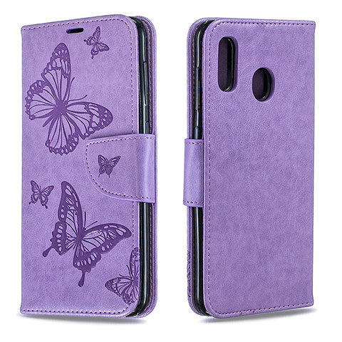 Coque Portefeuille Papillon Livre Cuir Etui Clapet B01F pour Samsung Galaxy A30 Violet Clair