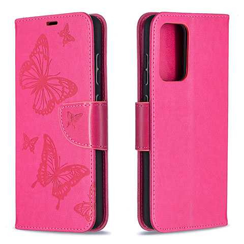 Coque Portefeuille Papillon Livre Cuir Etui Clapet B01F pour Samsung Galaxy A52s 5G Rose Rouge