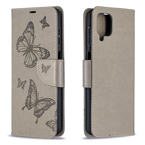 Coque Portefeuille Papillon Livre Cuir Etui Clapet B01F pour Samsung Galaxy F12 Gris