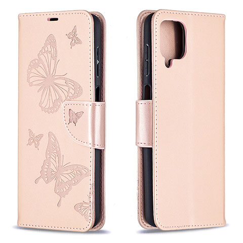 Coque Portefeuille Papillon Livre Cuir Etui Clapet B01F pour Samsung Galaxy F12 Or Rose