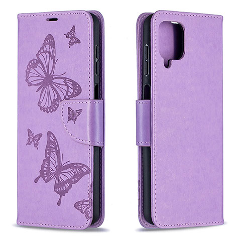 Coque Portefeuille Papillon Livre Cuir Etui Clapet B01F pour Samsung Galaxy F12 Violet Clair