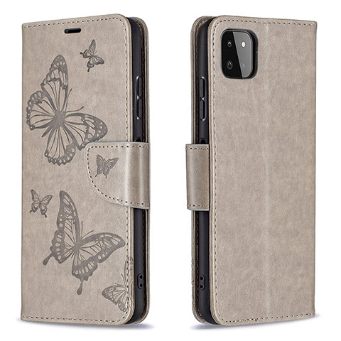 Coque Portefeuille Papillon Livre Cuir Etui Clapet B01F pour Samsung Galaxy F42 5G Gris