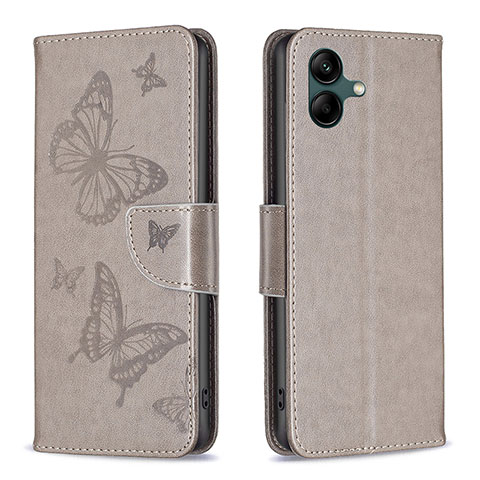 Coque Portefeuille Papillon Livre Cuir Etui Clapet B01F pour Samsung Galaxy M04 Gris