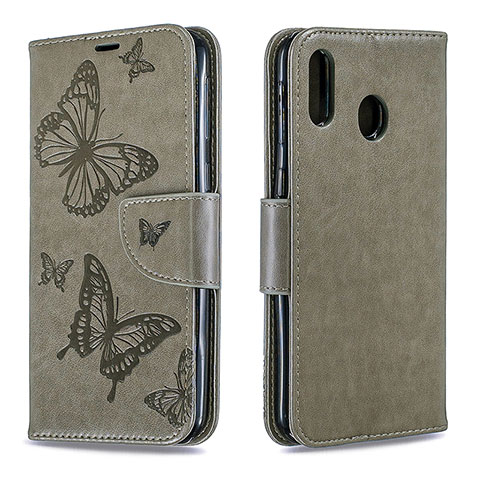 Coque Portefeuille Papillon Livre Cuir Etui Clapet B01F pour Samsung Galaxy M20 Gris