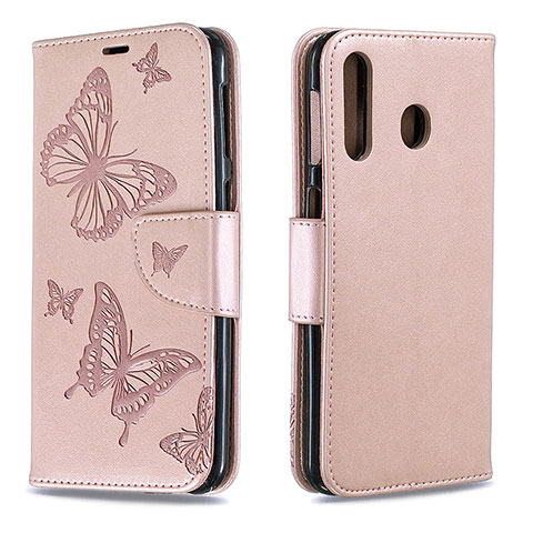 Coque Portefeuille Papillon Livre Cuir Etui Clapet B01F pour Samsung Galaxy M30 Or Rose