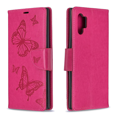 Coque Portefeuille Papillon Livre Cuir Etui Clapet B01F pour Samsung Galaxy Note 10 Plus 5G Rose Rouge