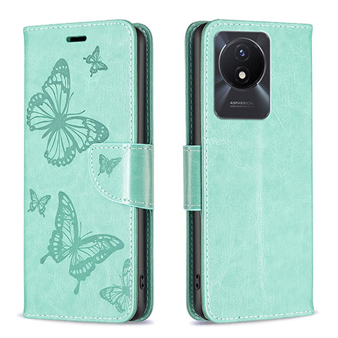 Coque Portefeuille Papillon Livre Cuir Etui Clapet B01F pour Vivo Y02A Vert