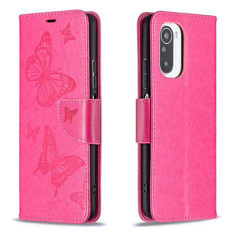 Coque Portefeuille Papillon Livre Cuir Etui Clapet B01F pour Xiaomi Mi 11i 5G Rose Rouge