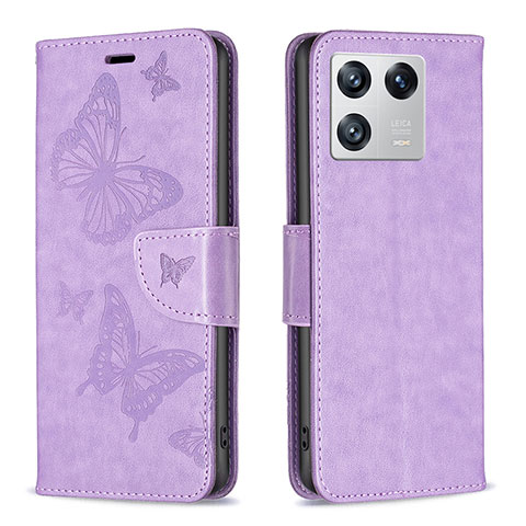 Coque Portefeuille Papillon Livre Cuir Etui Clapet B01F pour Xiaomi Mi 13 Pro 5G Violet Clair