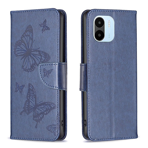 Coque Portefeuille Papillon Livre Cuir Etui Clapet B01F pour Xiaomi Poco C50 Bleu