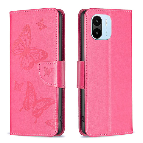 Coque Portefeuille Papillon Livre Cuir Etui Clapet B01F pour Xiaomi Poco C50 Rose Rouge