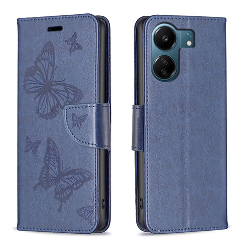 Coque Portefeuille Papillon Livre Cuir Etui Clapet B01F pour Xiaomi Poco C65 Bleu