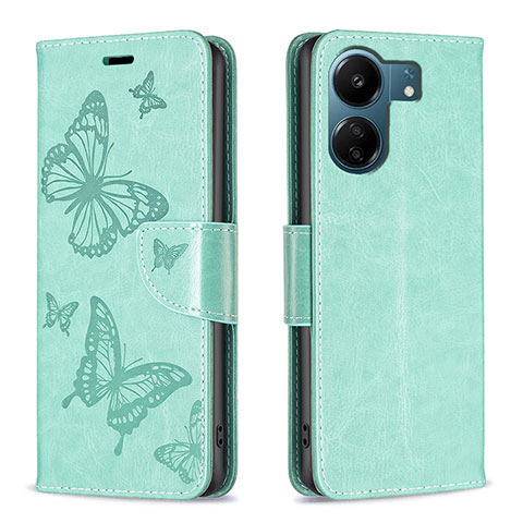 Coque Portefeuille Papillon Livre Cuir Etui Clapet B01F pour Xiaomi Poco C65 Vert