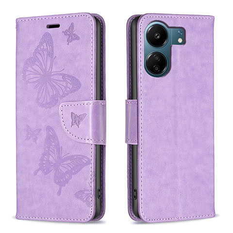 Coque Portefeuille Papillon Livre Cuir Etui Clapet B01F pour Xiaomi Poco C65 Violet Clair