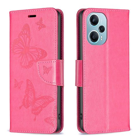 Coque Portefeuille Papillon Livre Cuir Etui Clapet B01F pour Xiaomi Poco F5 5G Rose Rouge