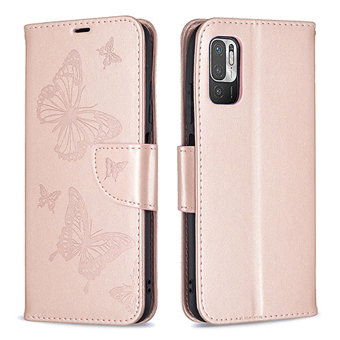 Coque Portefeuille Papillon Livre Cuir Etui Clapet B01F pour Xiaomi POCO M3 Pro 5G Or Rose