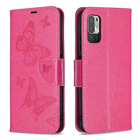 Coque Portefeuille Papillon Livre Cuir Etui Clapet B01F pour Xiaomi POCO M3 Pro 5G Rose Rouge