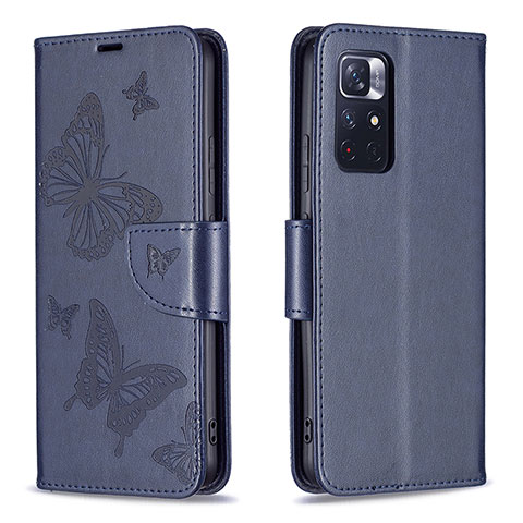 Coque Portefeuille Papillon Livre Cuir Etui Clapet B01F pour Xiaomi Poco M4 Pro 5G Bleu