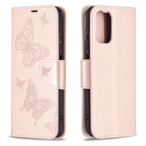 Coque Portefeuille Papillon Livre Cuir Etui Clapet B01F pour Xiaomi Poco M5S Or Rose