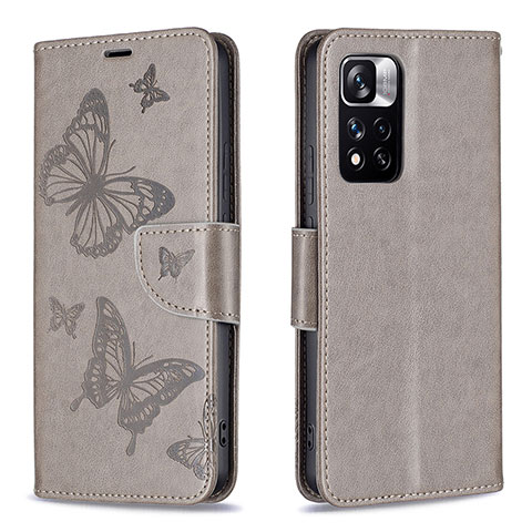 Coque Portefeuille Papillon Livre Cuir Etui Clapet B01F pour Xiaomi Poco X4 NFC Gris