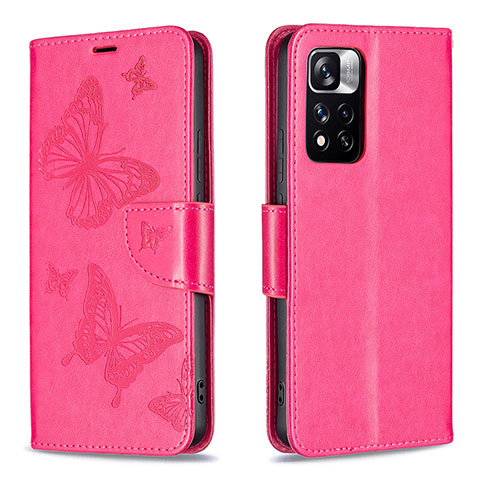 Coque Portefeuille Papillon Livre Cuir Etui Clapet B01F pour Xiaomi Poco X4 NFC Rose Rouge