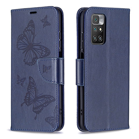 Coque Portefeuille Papillon Livre Cuir Etui Clapet B01F pour Xiaomi Redmi 10 4G Bleu