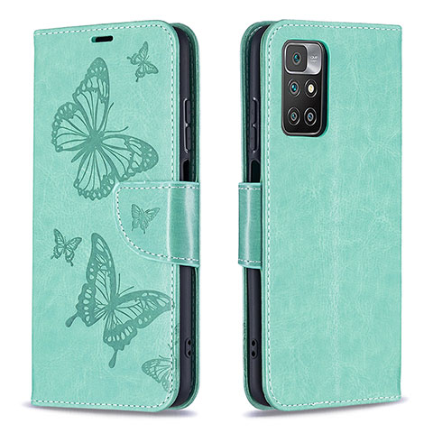 Coque Portefeuille Papillon Livre Cuir Etui Clapet B01F pour Xiaomi Redmi 10 4G Vert