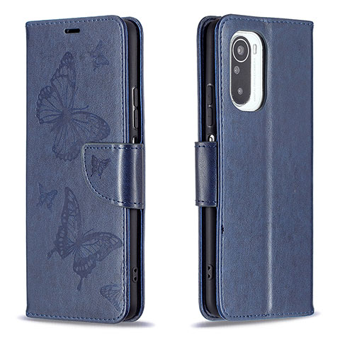 Coque Portefeuille Papillon Livre Cuir Etui Clapet B01F pour Xiaomi Redmi K40 5G Bleu