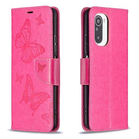 Coque Portefeuille Papillon Livre Cuir Etui Clapet B01F pour Xiaomi Redmi K40 5G Rose Rouge