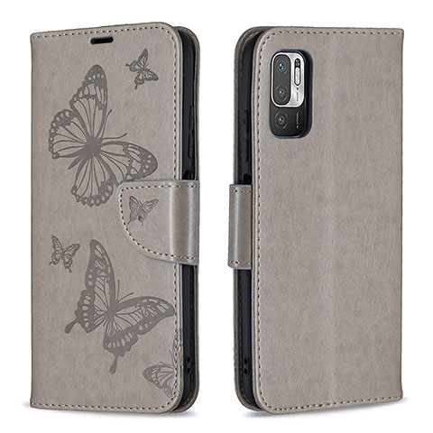 Coque Portefeuille Papillon Livre Cuir Etui Clapet B01F pour Xiaomi Redmi Note 10 5G Gris