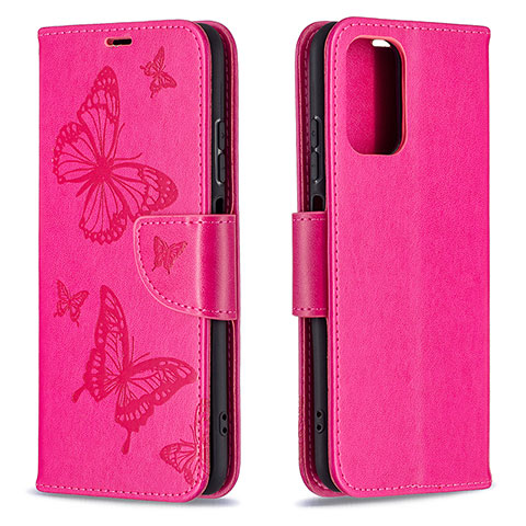 Coque Portefeuille Papillon Livre Cuir Etui Clapet B01F pour Xiaomi Redmi Note 10S 4G Rose Rouge