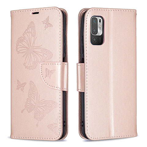 Coque Portefeuille Papillon Livre Cuir Etui Clapet B01F pour Xiaomi Redmi Note 10T 5G Or Rose