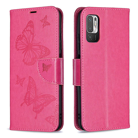 Coque Portefeuille Papillon Livre Cuir Etui Clapet B01F pour Xiaomi Redmi Note 10T 5G Rose Rouge