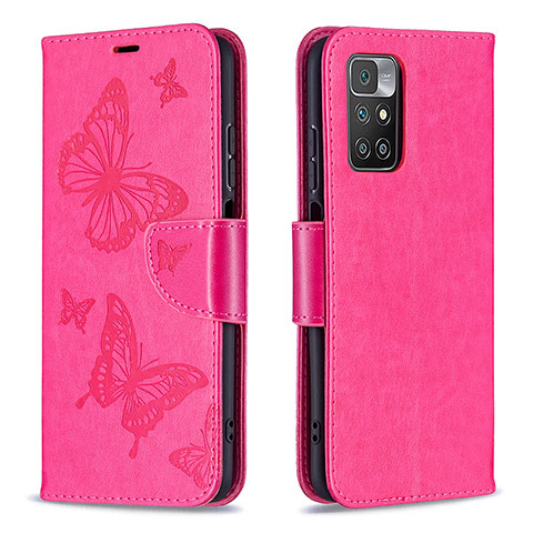 Coque Portefeuille Papillon Livre Cuir Etui Clapet B01F pour Xiaomi Redmi Note 11 4G (2021) Rose Rouge