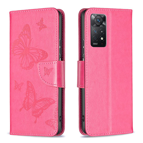 Coque Portefeuille Papillon Livre Cuir Etui Clapet B01F pour Xiaomi Redmi Note 11 Pro 4G Rose Rouge