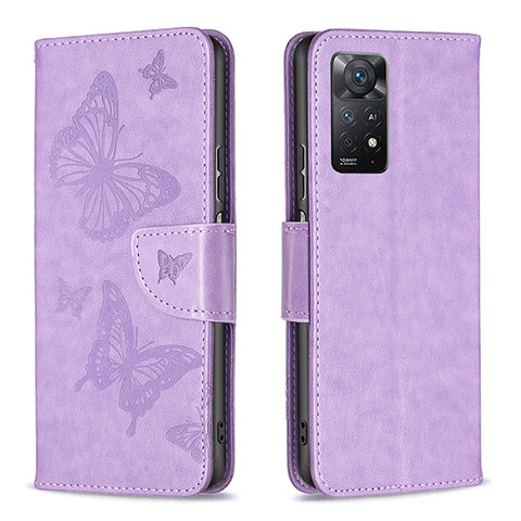 Coque Portefeuille Papillon Livre Cuir Etui Clapet B01F pour Xiaomi Redmi Note 11 Pro 4G Violet Clair