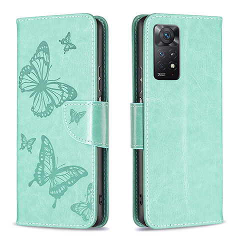 Coque Portefeuille Papillon Livre Cuir Etui Clapet B01F pour Xiaomi Redmi Note 11 Pro 5G Vert