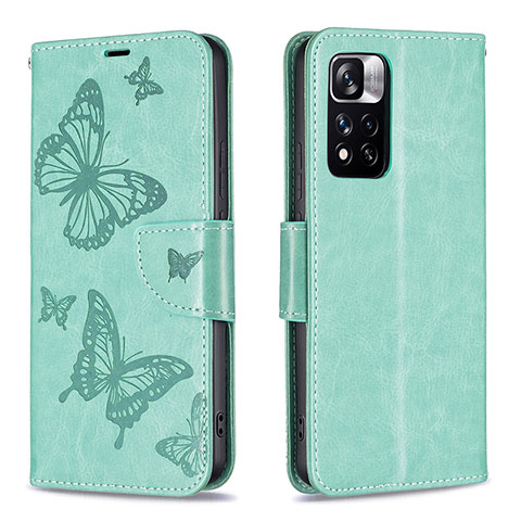 Coque Portefeuille Papillon Livre Cuir Etui Clapet B01F pour Xiaomi Redmi Note 11 Pro+ Plus 5G Vert