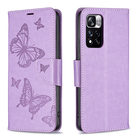 Coque Portefeuille Papillon Livre Cuir Etui Clapet B01F pour Xiaomi Redmi Note 11 Pro+ Plus 5G Violet Clair