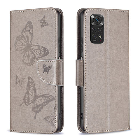 Coque Portefeuille Papillon Livre Cuir Etui Clapet B01F pour Xiaomi Redmi Note 11S 4G Gris