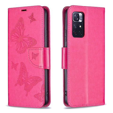 Coque Portefeuille Papillon Livre Cuir Etui Clapet B01F pour Xiaomi Redmi Note 11S 5G Rose Rouge