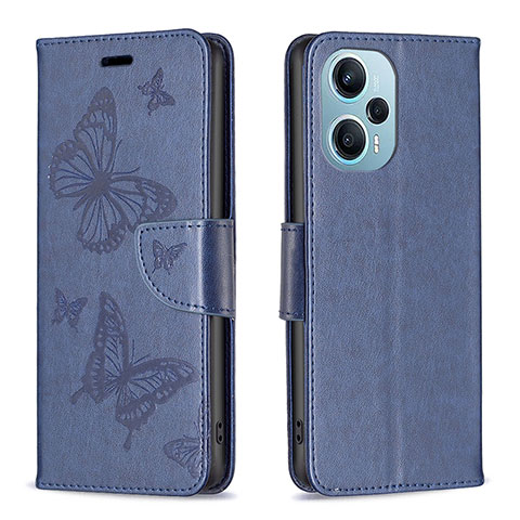 Coque Portefeuille Papillon Livre Cuir Etui Clapet B01F pour Xiaomi Redmi Note 12 Turbo 5G Bleu