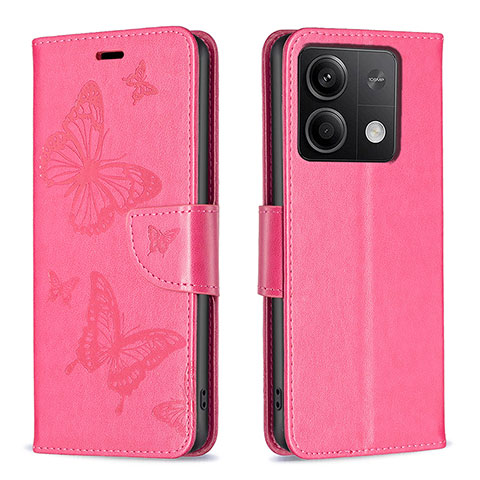 Coque Portefeuille Papillon Livre Cuir Etui Clapet B01F pour Xiaomi Redmi Note 13 5G Rose Rouge